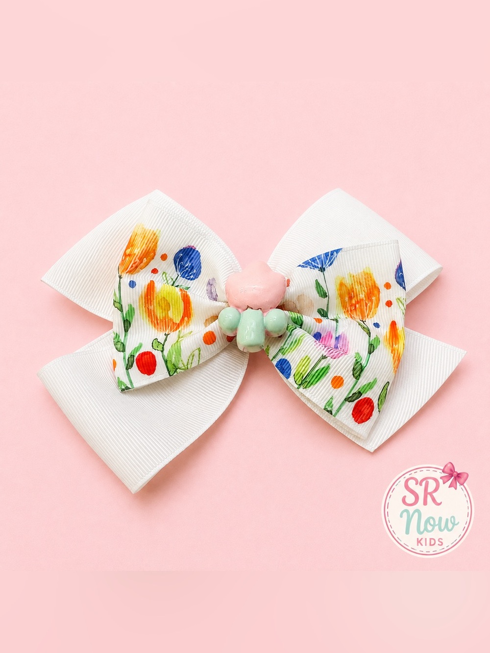 Girls Multicolor Floral Tulip Hair Bow Large Grosgrain Ribbon Alligator Clip